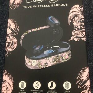 ‼️ED HARDY True Wireless Earbuds with Pink Pattern - Wireless Charging Case